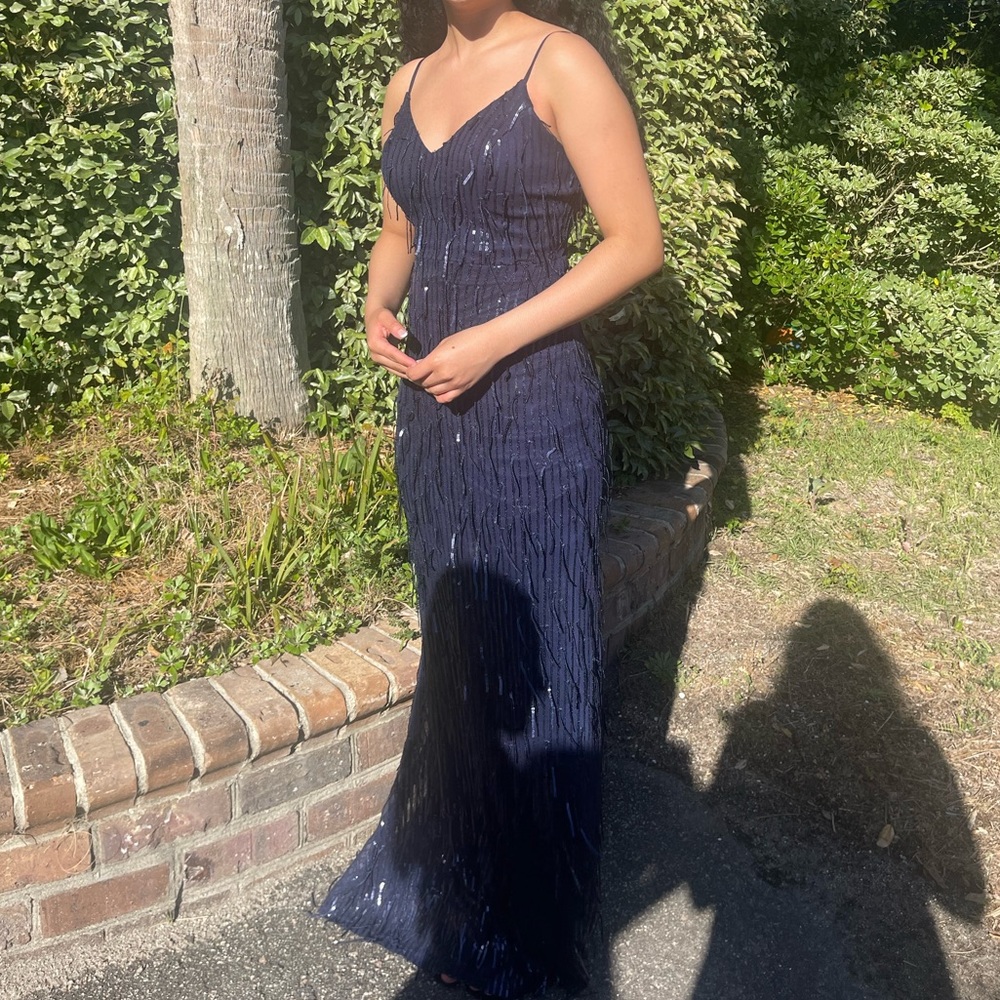 Spaghetti Strap V-Neck Sequin Fringe Prom Dress